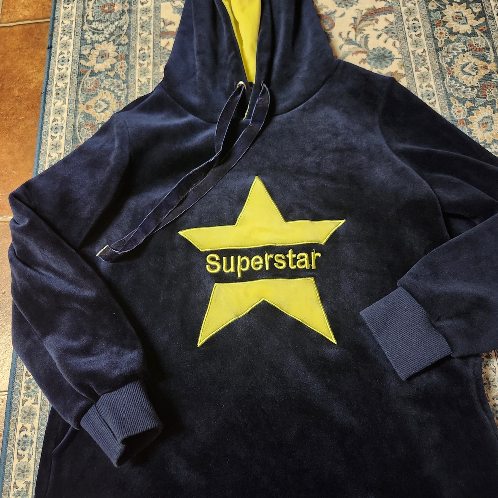 Navy Blue and Yellow Women's Hoodie Sweater - Picture 3 of 12